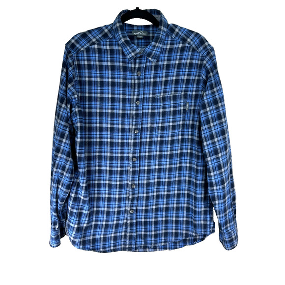 Eddie Bauer Shirt Mens Sz XL Blue Gray Flannel Plaid Button Up Cotton - Picture 1 of 9